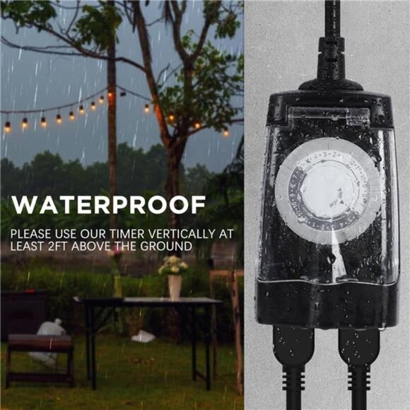 24 Hour Mechanical Outdoor Timer Outlet, Outdoor Timer for Lights, Waterproof - Picture 5 of 7